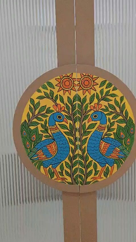 Twin peacock medallion in green, blue and saffron